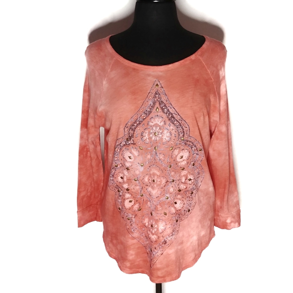 ⬇️💵Lucky Brand Orange Tie Dye Shirt w/Boho Design